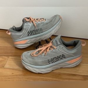 Hoke One One Womens Bondi 7 Athletic Sneakers Gray Textile 1110519 Lace Up 10.5D